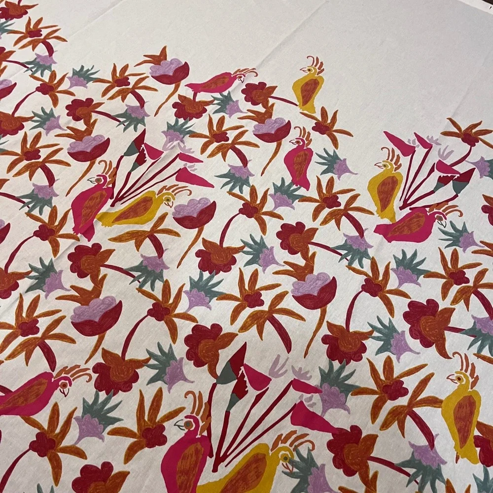 Opalhouse Jungalow Shower Curtain White Pink Yellow Tropical Bird Floral Vtg